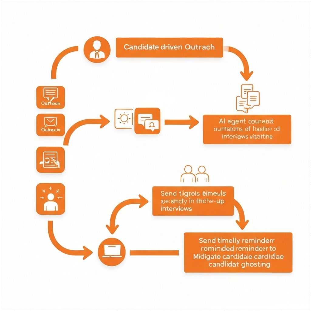Workflow: AI agents sequence outreach, schedule interviews, and send reminders to prevent ghosting.