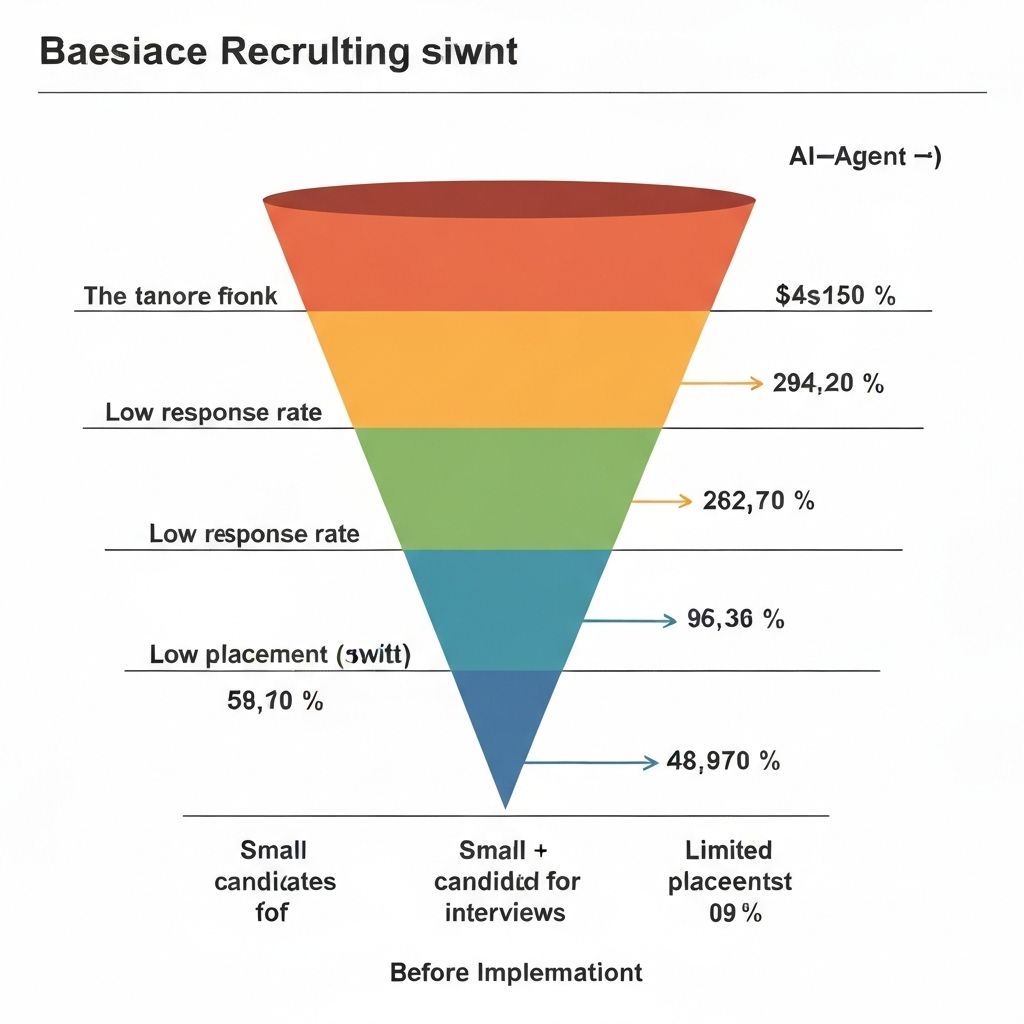 Funnel chart showing baseline: low reply rate, limited interviews, flat placements pre-agent