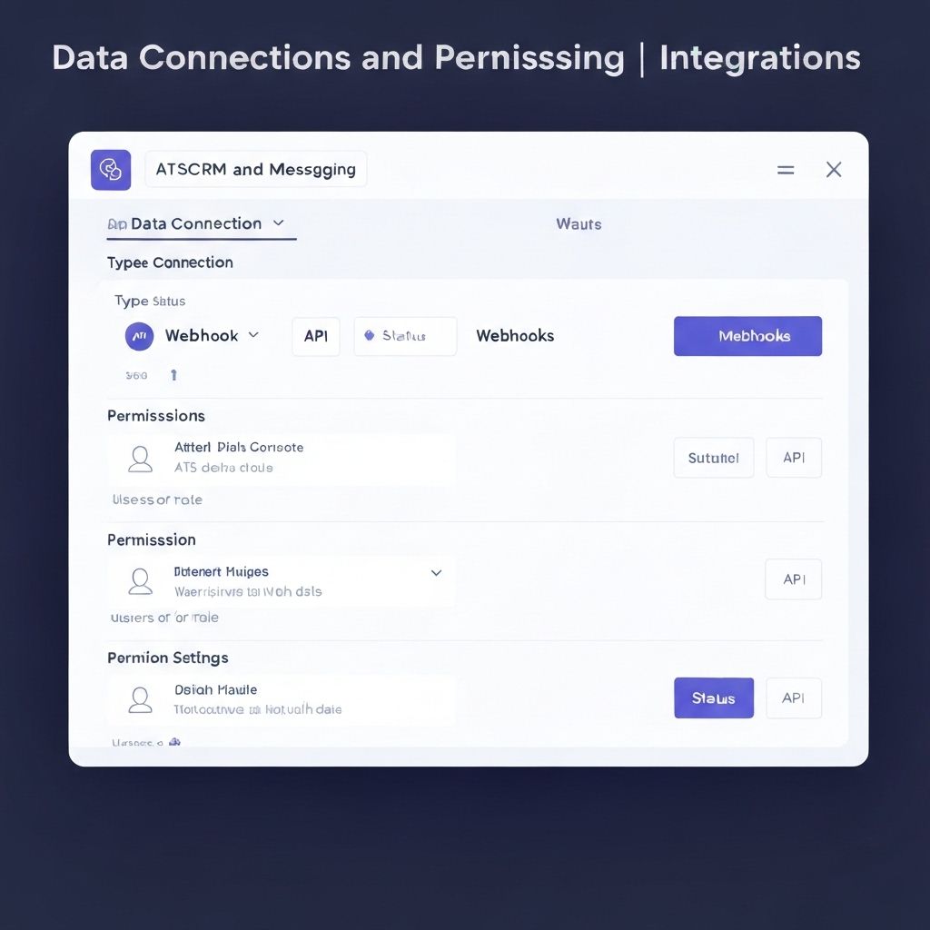 Screenshot: data connections and permission settings for ATS/CRM and messaging.
