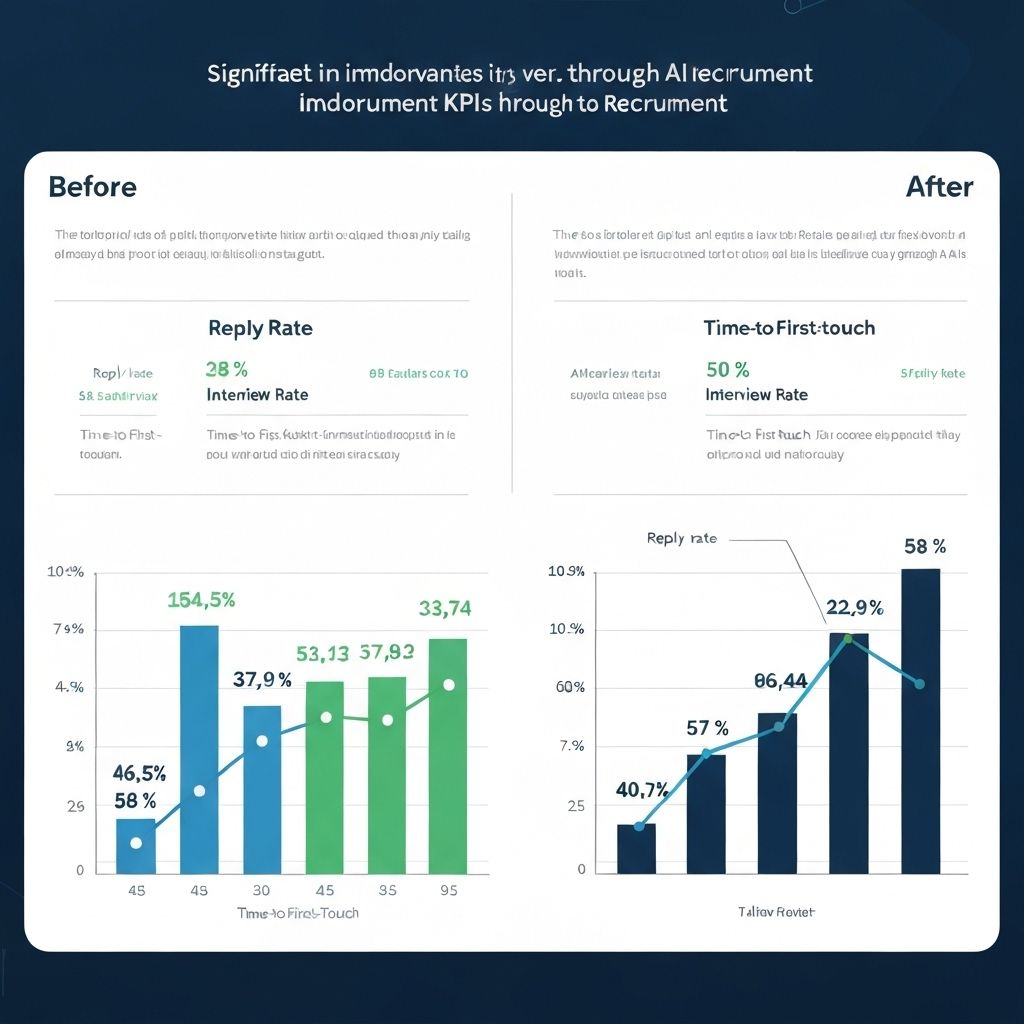 Chart: before/after KPIs for AI recruiting cohorts (reply rate, interviews, time‑to‑first‑touch).