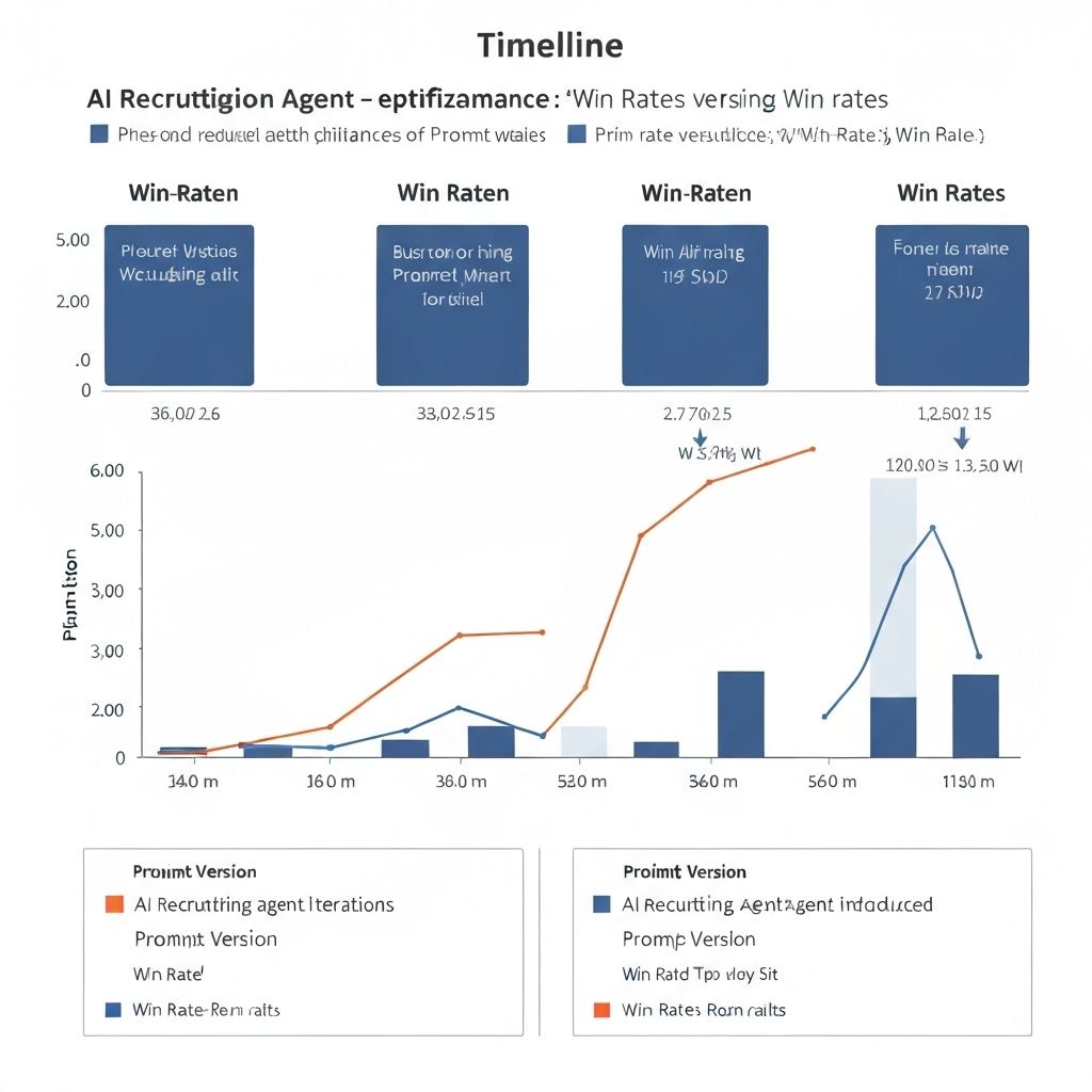 Screenshot: prompt version timeline with win‑rate deltas for AI recruiting.