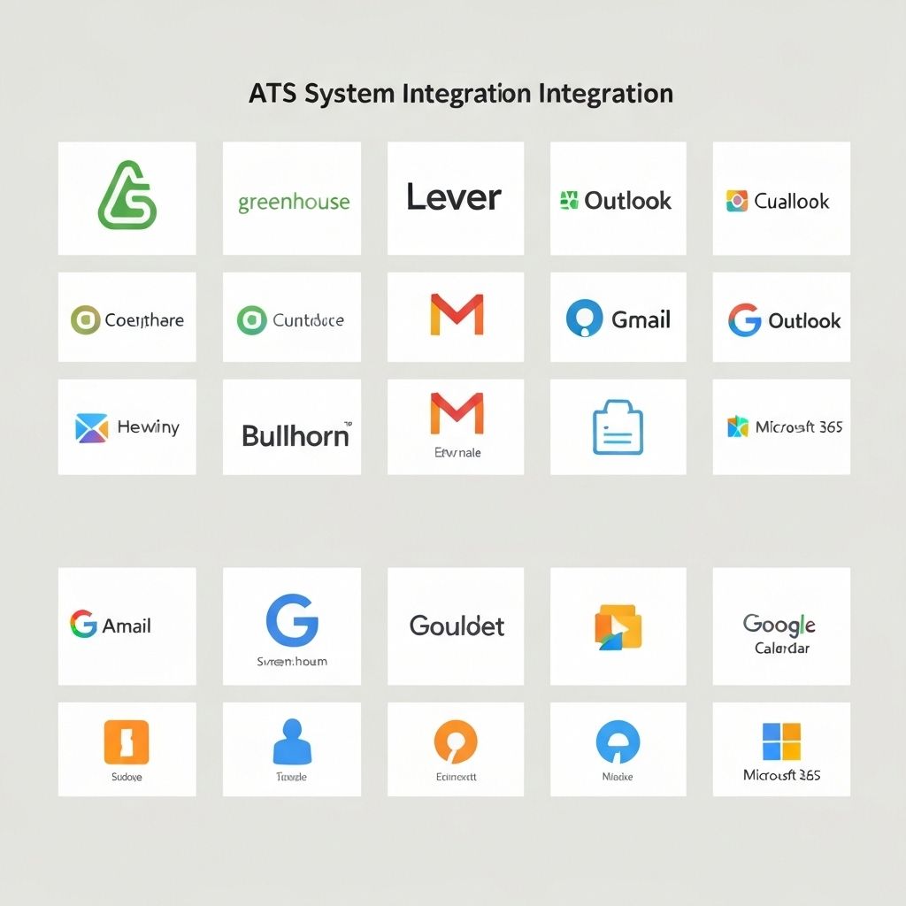 Logo grid of typical ATS/CRM, email, and calendar integrations used in AI recruiting.