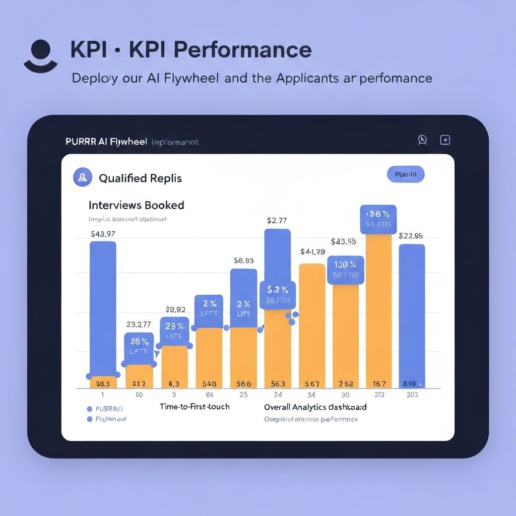 Chart: KPI lift after deploying the PURRR AI Flywheel—qualified replies, interviews booked, and time-to-first-touch.